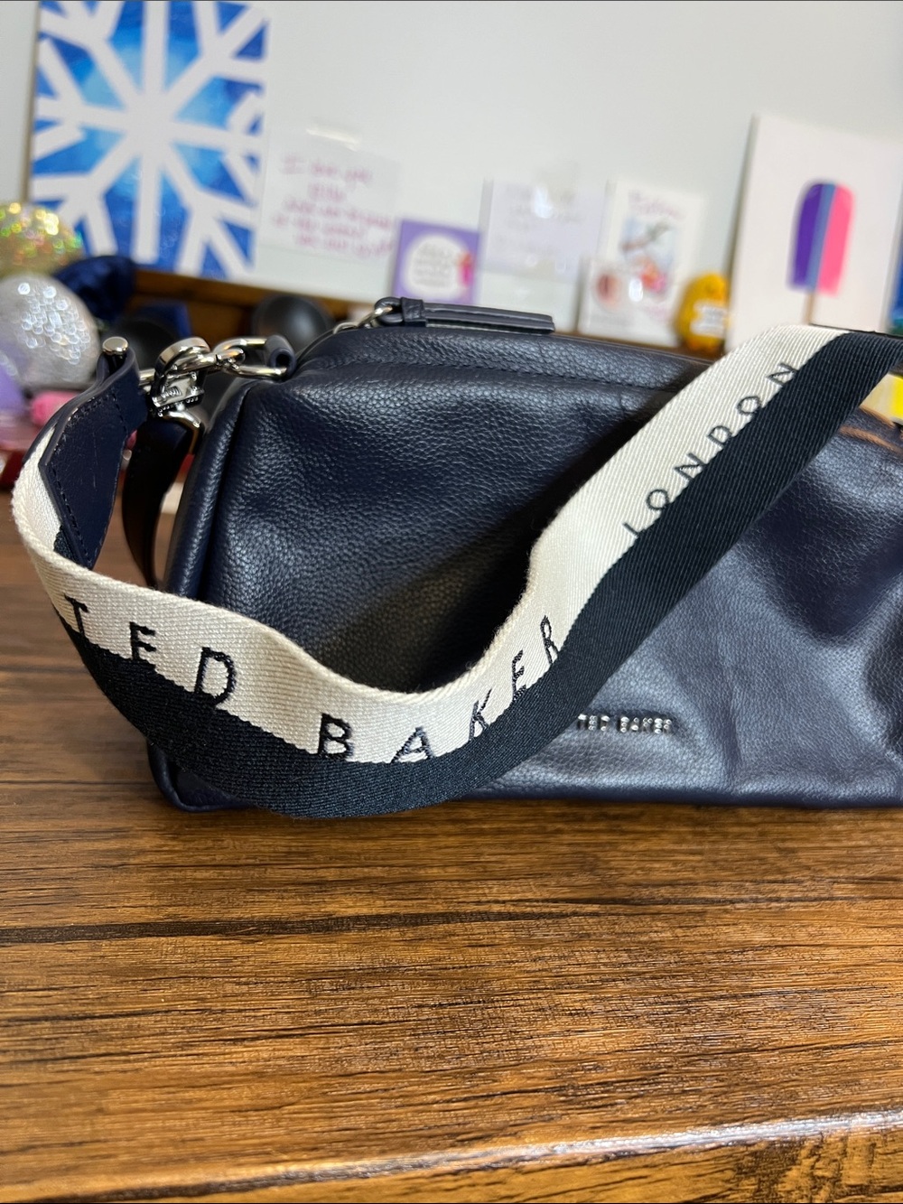 Ted Baker Navy Leather‎ Crossbody with Branded Canvas Strap- OS - Picture 3 of 7